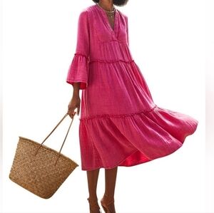Faherty Vida Organic Cotton Gauze Midi Dress Granita Pink NEW Womens XS